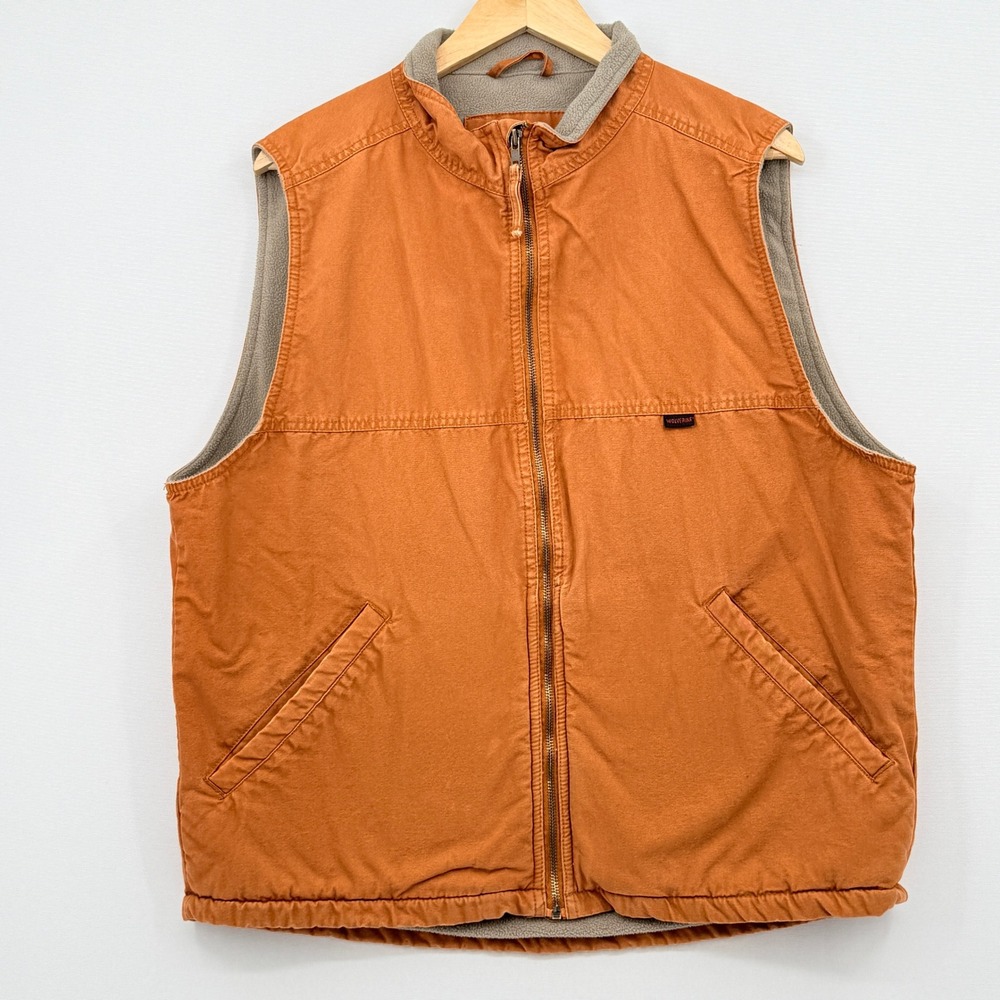 Wolverine Canvas Work Vest Mens Large Orange Fleece Lined Rugged Utility Ranch